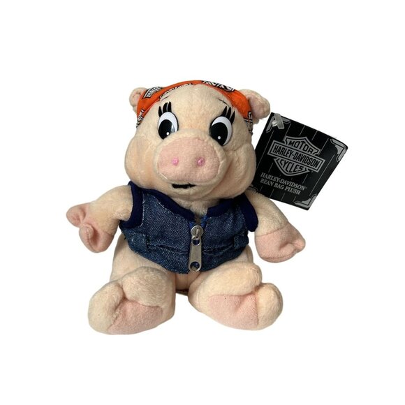 1997 Vintage Harley Davidson Bean Bag Plush Lot Of 3 - Pig & Bear - Official Lic - Picture 2 of 4
